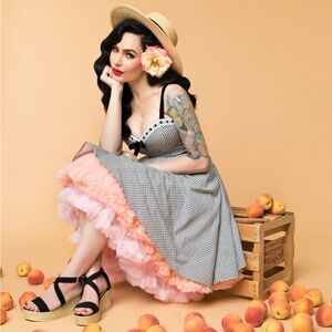 Vixen by Micheline Pitt x Unique Vintage Black Gingham Swing Dresses